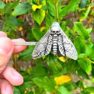 Gothic Death Moth Hair Accessory Antique Silver engraved details Vintage Look